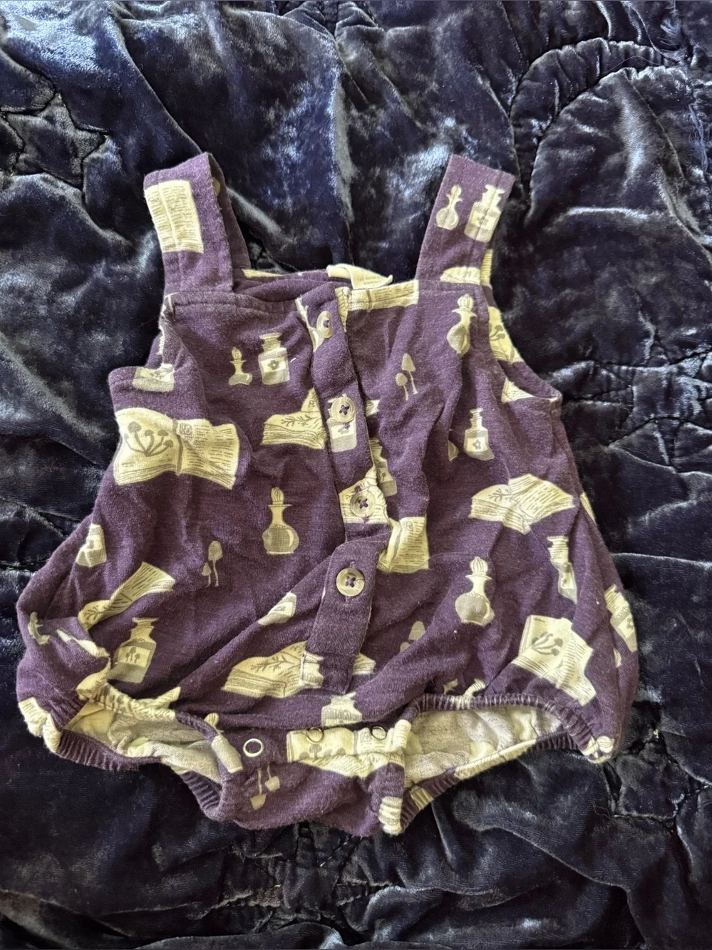 Purple Baby Romper with Whimsical Magic Potion Apothecary Print